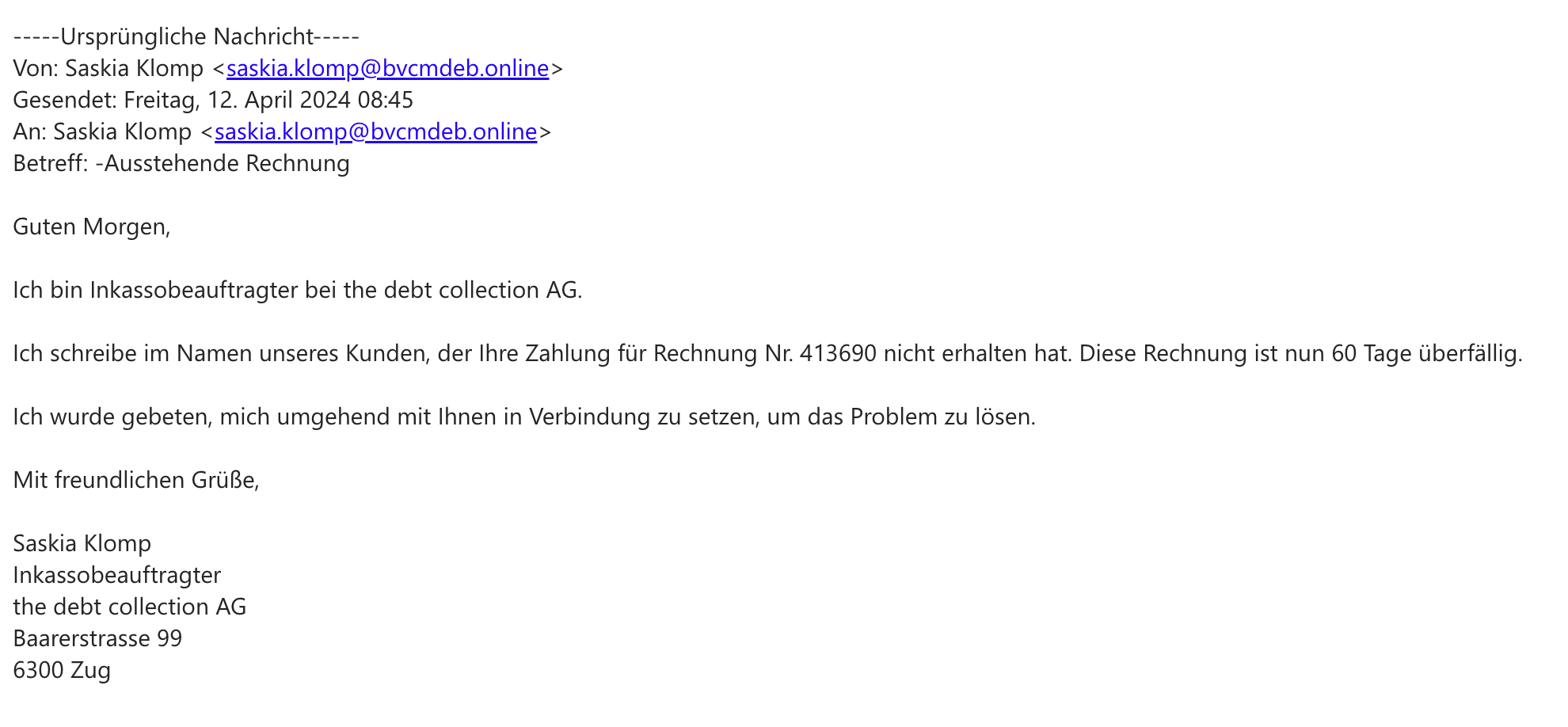 Beispiel einer gefälschten Email